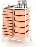 Moccha 15-Drawer Rolling Storage Cart - Under Desk Storage Drawers with wheels for Craft Art Supply Paper Salon, Scrapbook Paper Tools, Mobile Utility Cart for Classroom (15 Drawers, Peach)