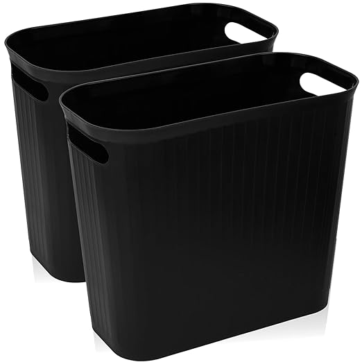 rejomiik Bathroom Small Trash Can Slim Garbage Can Wastebasket 3.5 Gallon Plastic Trash Bin Container for Bedroom, Home, Office, Dorm Room, Kitchen, 2 Pack Black