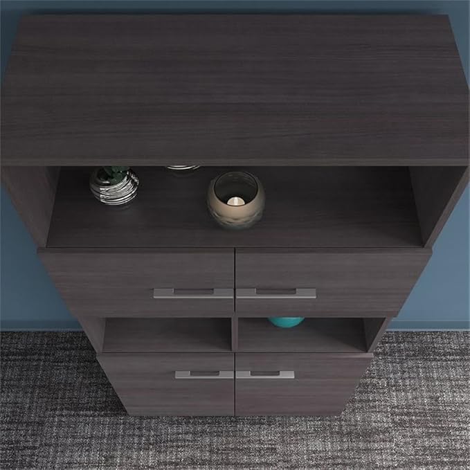Pemberly Row Set of 2 Office Desk & 5-Shelf Bookcase in Storm Gray
