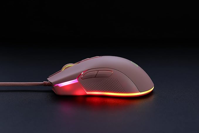 i-rocks M31E RGB Wired Gaming Mouse : 6400 DPI Optical Sensor - 60 Million Click lifespans - Compatible Software - 7 Programmable Buttons - Peach Pink