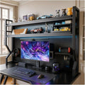 Desktop Hutch Bookshelf,Many Gifts,Metal Desktop Bookcase with pegboard, Desk Shelf Black, Countertop Storage Organizer Rack for Dorm or Office,Desktop Shelves(Black, 53.1" Lx9.9 Wx39 H)