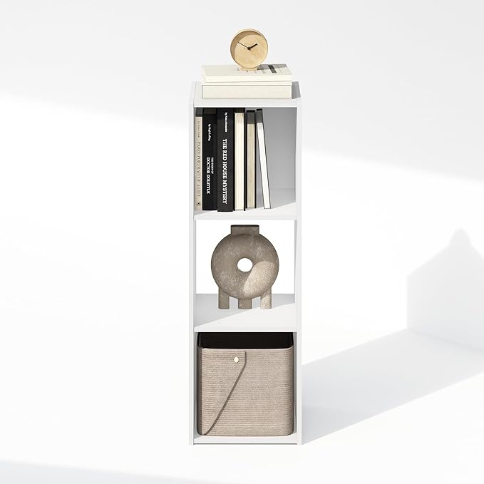 Furinno PELLI Book Shelf, 3-Cube Bookshelf, Cube Storage Organizer Bookcase, 11.7 x 12.1 x 35.4, for Living Room, Bedroom, Home Office, White