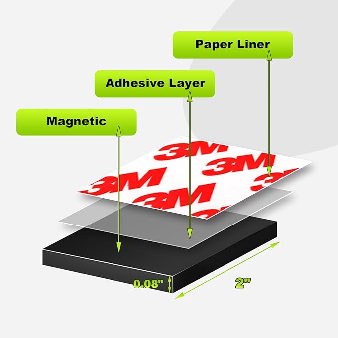 Stick On Magnets with Double Sided Adhesive Tape,Magnet Squares 2"x2",Self Sticky Pre-Cut Magnetic Strip,Peel and Stick for Lightweight Projects (80mil Thickness,24 Pieces)
