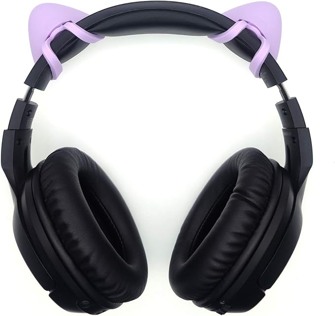 REEYEAR Cute Cat Ears Fits for HypreX Cloud/Cloud Stinger/Cloud Flight Headsets, Universal Fit Lovely Kitty Adjustable Attachment Straps for Video Live Gaming Headphone,Purple & White