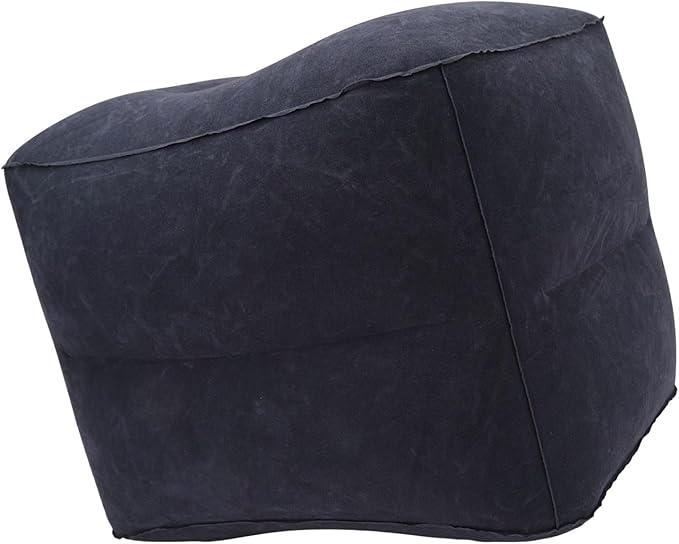 Foot Rest Pillow Inflatable Two Layer Single Air Valve PVC Flocking Portable Reducing Fatigue Airplane Foot Pillow for Office Home Travel (Dark Blue)