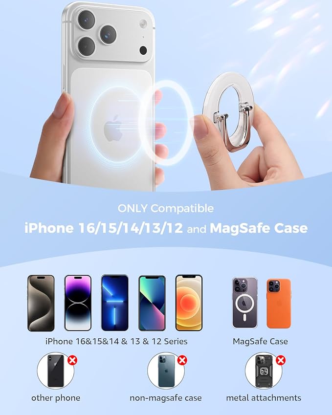 SUPERONE for MagSafe Phone Grip, Adjustable Magnetic Phone Ring Holder, Removable Finger Phone Ring Kickstand Compatible with MagSafe Accessories Only for iPhone 17/16/15/14/13/12 Series