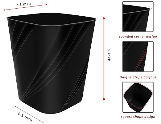 DAJITRE Small Plastic Trash Can Wastebasket Recycling Bin for Bathroom, Dorm, Bedroom，Home Office, Garbage Can for Bedroom, Kids Room (2, Black)