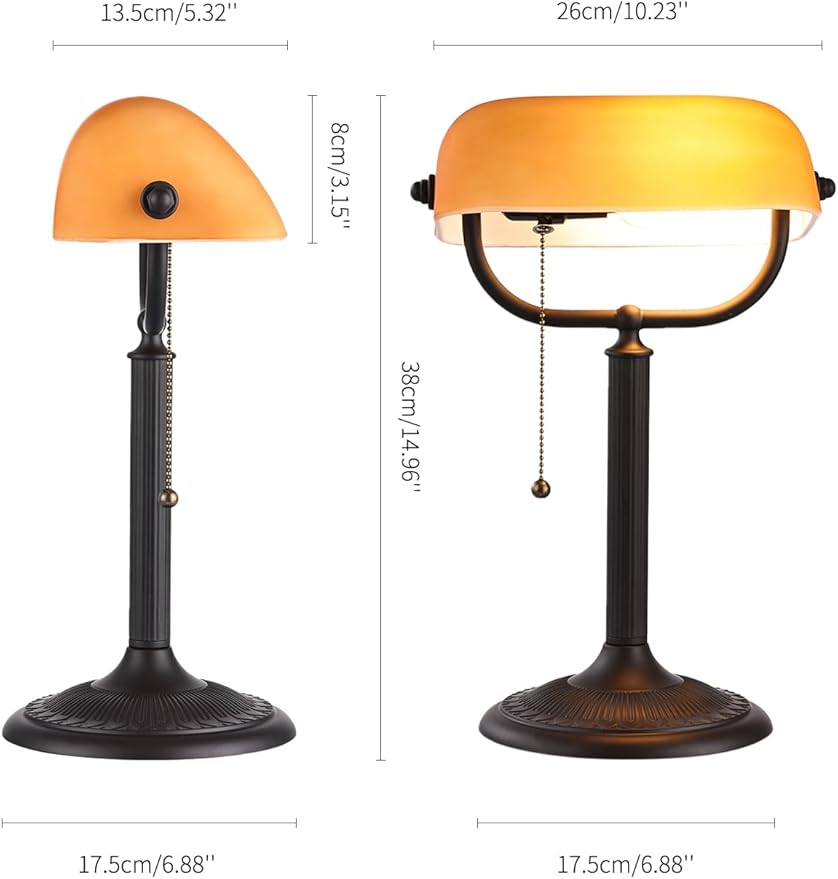 Newrays 1-Minute Quick-Change Shade Antique Matted Amber Glass Bankers Desk Lamp,Plug in Fixture for Study, Office, Library,LED Bulb Included