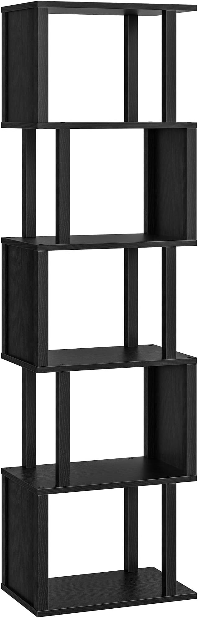 CHOEZON S-Shaped 5-Tier Bookshelf, 58.1-Inch Tall Bookcase with Anti-Tip Kit, Open Display Shelf for Living Room, Office, Bedroom Storage, Black MSJ01BB