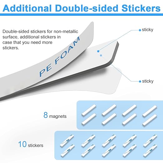 8 Pack Magnets, Caturledas Heavy Duty Strong Rare Earth Neodymium Magnets with Double Sided Adhesive, Rectangular Bar Magnetic Strip for Fridge Kitchen Garage Office Science Craft, 60x10x3 mm, Silver