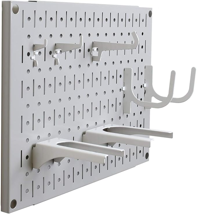 Wall Control Pegboard Wall Organizer Tiles Modular Grey Metal Pegboard Tiling Set - (4) 12-in Tall x 16-in Wide Gray Peg Board Panel Wall Storage Tiles - Easy to Install (Grey)