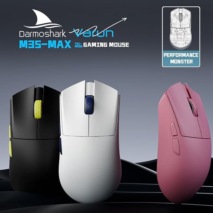 Darmoshark M3SMAX Wireless Gaming Mouse,Tri-Mode 2.4G/USB-C/Bluetooth Mouse Up to 30000DPI,PAW3950 Optical Sensor Lightweight 52g,5 programmable Button,Computer Mouse for Laptop,PC,Windows,Mac(White)