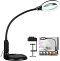 12X Magnifying Glass with Light and Clamp, 5 Color Modes Stepless Dimmable Lighted Magnifier with Stand, Flexible Gooseneck LED Desk Lamp Hands Free for Craft Reading Painting Hobby Close Work