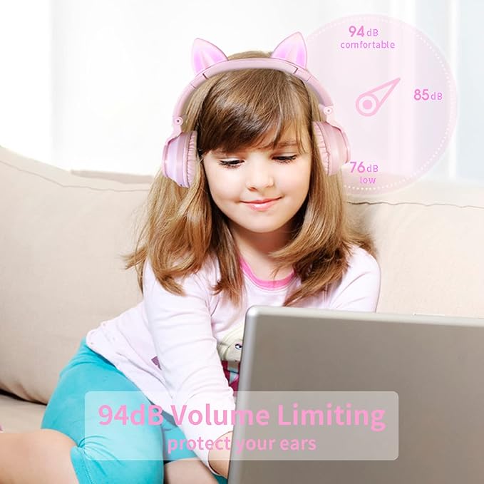 Cat Ear Bluetooth Headphones,Toddlers Kids Wireless Headphones for Boys Girls Amazon Fire Tablet/Laptop/Pad/School (Purple)