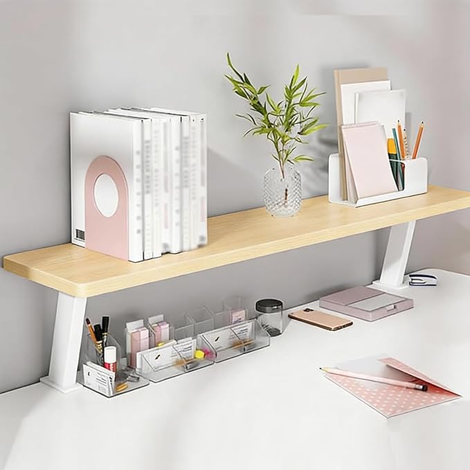 Clamp on Desk Shelf, Adjustable Floating Desktop Extender Space Saving Wood Steel Frame Desk Shelf for Office Study Home Dorm No Drill (23.6x7.8 in)