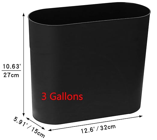 HMQCI Plastic Rectangular Small Trash Can Wastebasket, 3 Gallons, Garbage Container Bin (Black, 5.9"/12.6"/10.6")