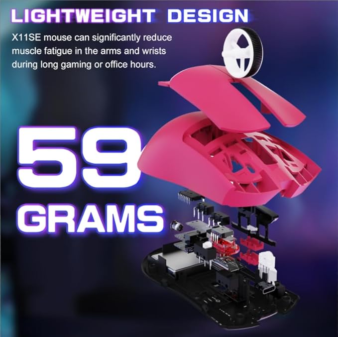 ATTACK SHARK X11SE Ultra-Light Wireless Gaming Mouse,Tri-Modes BT5.2/Type-C Wired/2.4G,PixArt PAW3311 Gaming Sensor,22KDPI,5 Programmable Buttons for Laptop,PC,Mac Gamer(Berry Red)