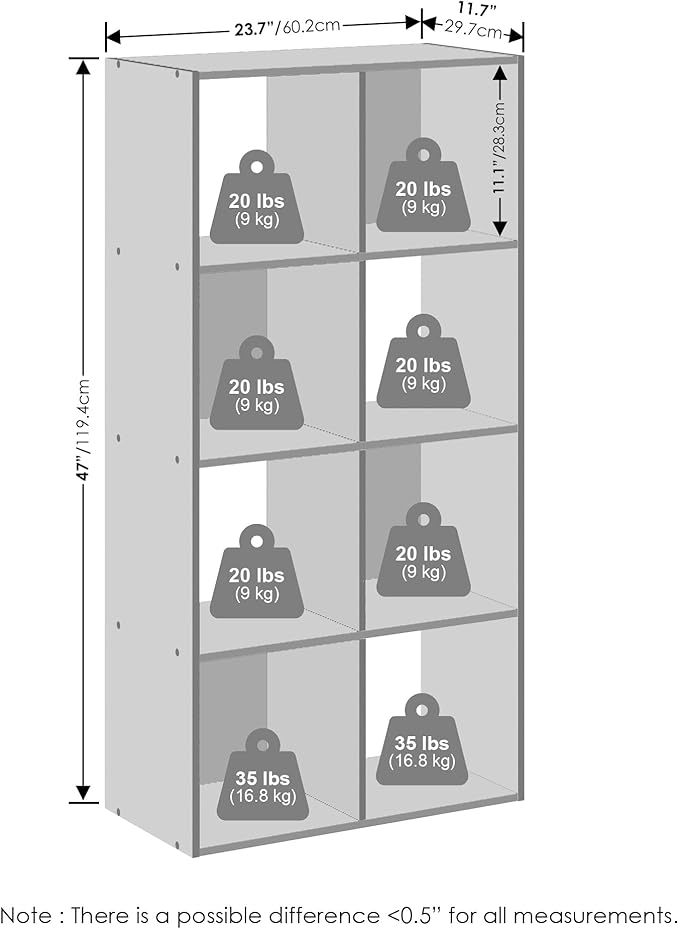 Furinno PELLI Book Shelf, 8-Cube Bookshelf, Horizontal Cube Storage Organizer Bookcase, 11.7 x 23.7 x 47, for Living Room, Bedroom, Home Office, Espresso