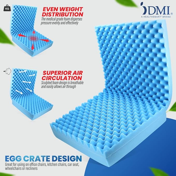 DMI Egg Crate Sculpted Foam Car Seat Cushion, Office Chair Cushion Relieves Back Pain, Tail Bone Pain, Sciatica, 32 X 18 X 3, Full Back (Pack of 2)