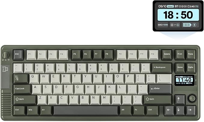 EPOMAKER RT85 Wireless Mechanical Keyboard with Joystick & DIY Screen, 8000mAh, BT/USB/2.4Ghz, Gasket, 5-Layer Paddings, Hot-Swap, PBT Keycap, 75% Gaming Keyboard (Army Green, Crystal Switch)