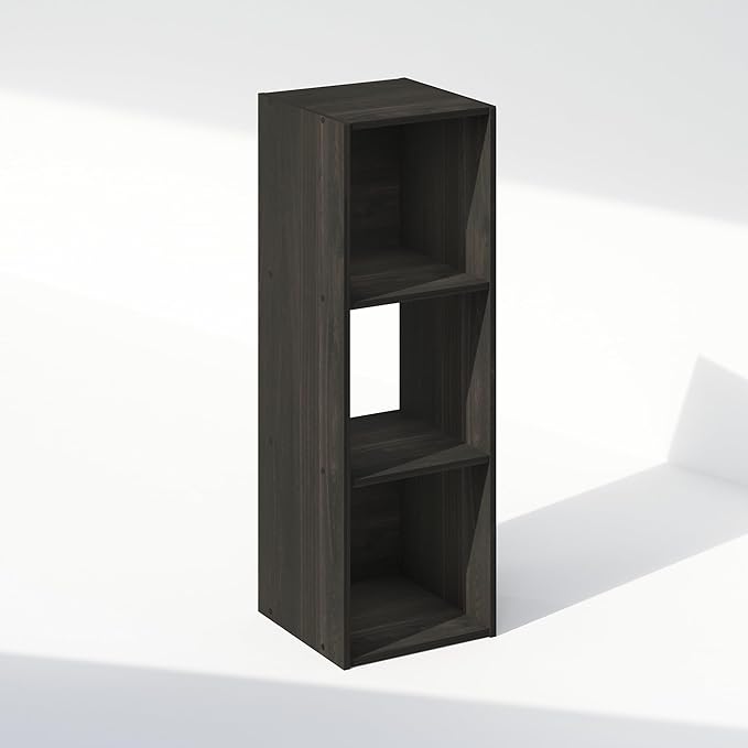 Furinno PELLI Book Shelf, 3-Cube Bookshelf, Cube Storage Organizer Bookcase, 11.7 x 12.1 x 35.4, for Living Room, Bedroom, Home Office, Espresso