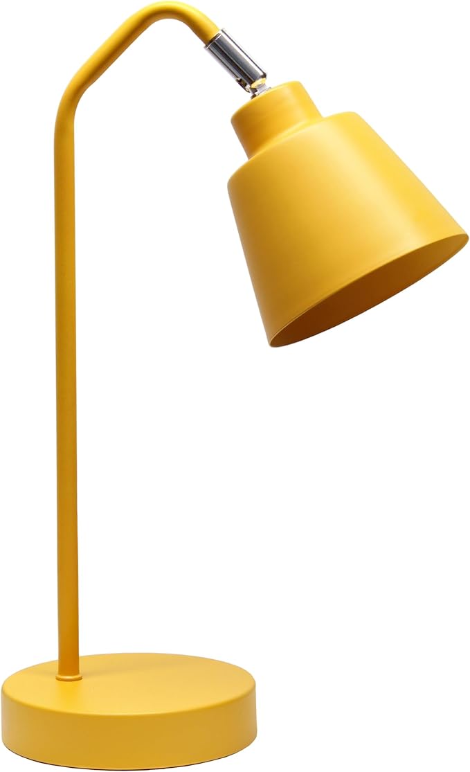 Simple Designs LD1077-YLW 16" Sleek Essentials Adjustable Metal Desk Task Lamp, for Office, Desk, Nightstand, Dorm, Yellow