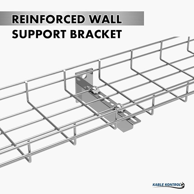 Kable Kontrol Stainless Steel Reinforced Bracket – 4” Width - Wire Mesh Tray Cable Management Rack Cords Organizer Cable Basket, NEC Approved for Network, Fiber Optic, Cabling Accessory