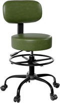 Drafting Chair with Back, Adjustable Foot Rest Rolling Stool (1, Green)