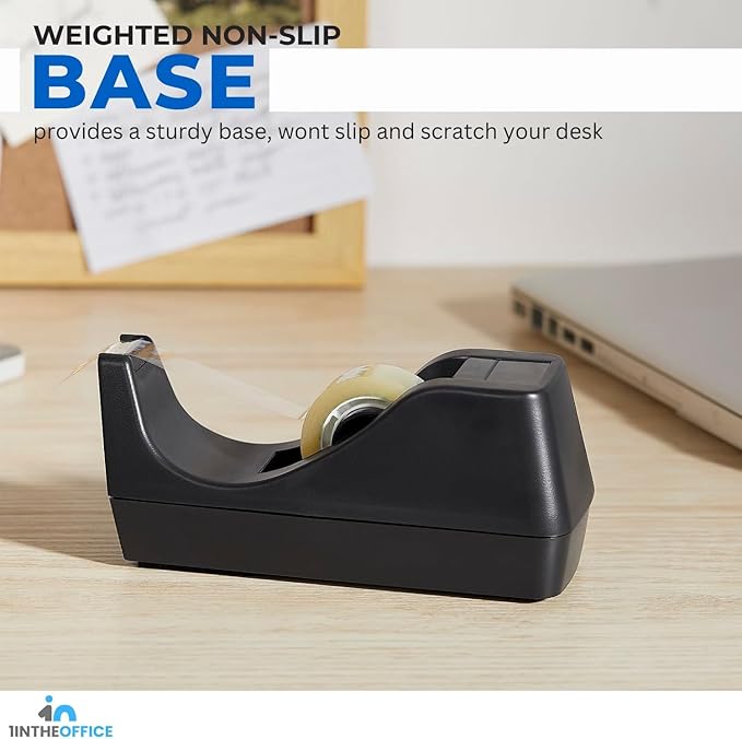 1InTheOffice Tape Dispenser Desk, Desktop Tape Dispenser, Black 2 Pack (Tape Dispenser)