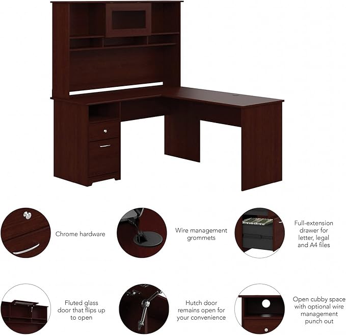 Bush Home Cabot L Shaped Desk with Hutch, Corner Desk with Storage for Home Office in Ash Gray, 60W L Shaped Computer Desk