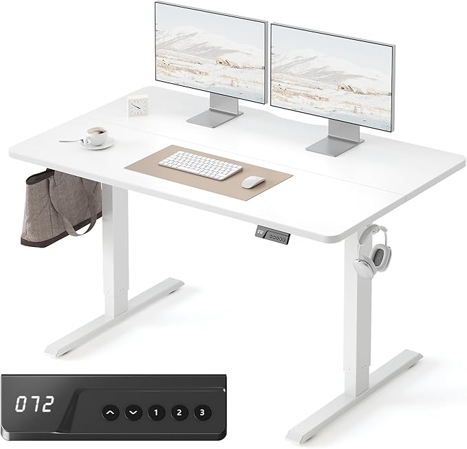 Cubiker Standing Desk, 55x28 Inches Sit Stand Home Office Desk, Electric Stand up Desk, Adjustable Desk with Splice Board, White Frame/White Top