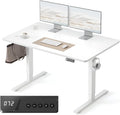 Cubiker Standing Desk, 55x28 Inches Sit Stand Home Office Desk, Electric Stand up Desk, Adjustable Desk with Splice Board, White Frame/White Top