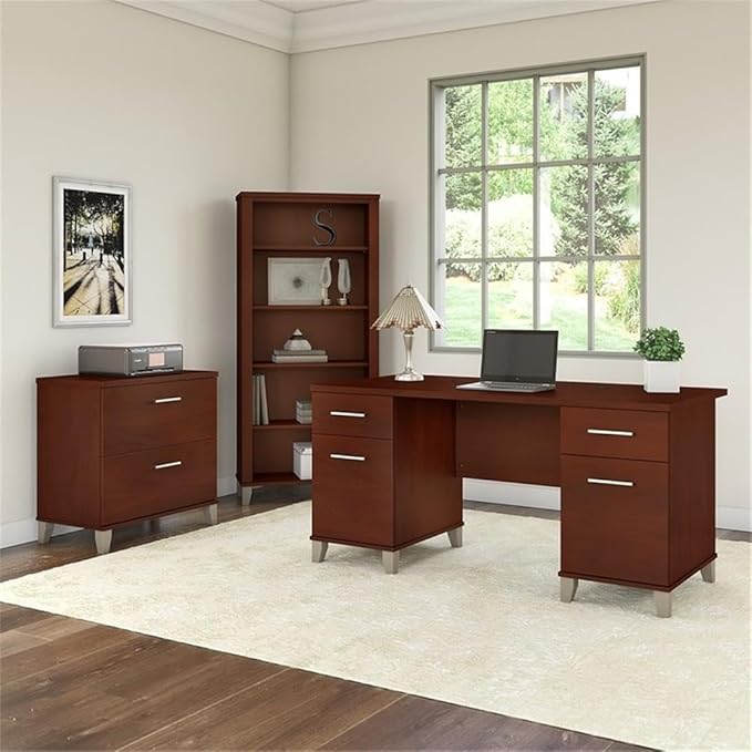 Bush Furniture Somerset Office Desk with Lateral File Cabinet and 5 Shelf Bookcase