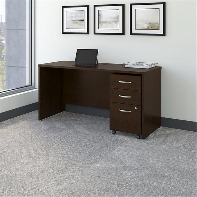 Bush Business Furniture Series C 60W x 24D Office Desk with Mobile File Cabinet in Mocha Cherry