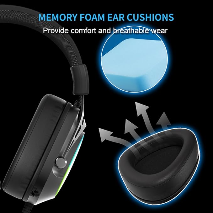 FOXXRAY HAU-50 RGB Gaming Headset, Computer Headphone with Detachable Microphone, Surround Sound, 50mm Drivers, Soft Earmuffs, Lightweight USB Wired Headphones for PC, PS4, PS5, Laptop, Smartphone