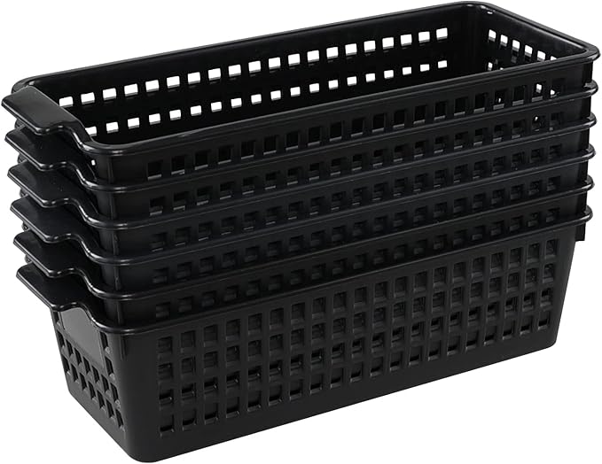 Vababa Plastic Desk Organizer Basket, Slim Storage Basket, Pack of 6, black
