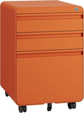 Dripex 3 Drawer Orange File Cabinet, Mobile Under Desk Storage File Cabinet with Lock on Wheels, Letter/Legal Size,Fully Assembled, Small Short Vertical Metal Rolling Filing Cabinets for Home Office