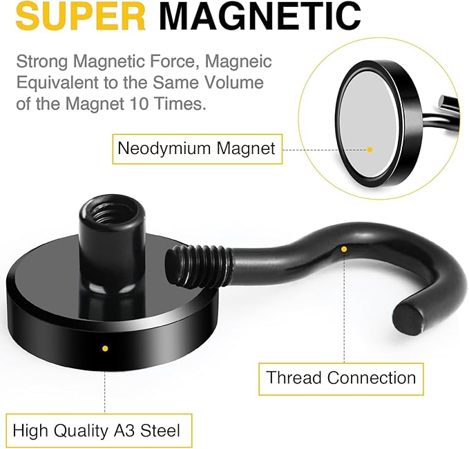 DIYMAG Magnetic Hooks,10pack Magnet Hook Essentials Strong Heavy Duty Magnetic Hooks for Hanging Kitchen Refrigerator Classroom Cruise Cabins Accessories Hooks Black
