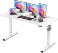 55" Electric Standing Desk Adjustable Height, Sit Stand up Desk for Home Office & Computer Workstation, 2 Memory Height Settings, Splice Board, 2 Hooks, White Frame/White Top