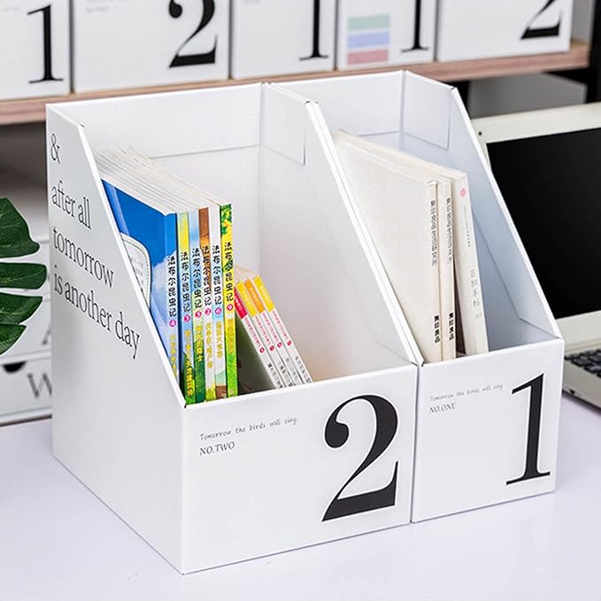 TREETDOBV Vertical File Folder Storage Organizer Bin,Vertical File Organizer Boxes for Desk Organization,Number Marking Slim Desk Storage Organizer for Books Notebooks Magazines Envelopes(1)