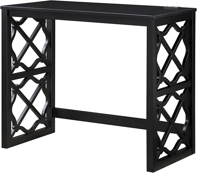 Desks and Stool Set 3pc Black Finish Rolling Desk with Casters, 2 Charging Ports Home Office Furniture