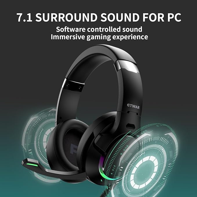 EG80 USB Gaming Headset with Noise Cancelling Microphone,7.1 Surround Sound,Soft Memory Foam Padding, RGB Lights, Wired Headphones for PS4, PS5 Console, Laptop, Call Center