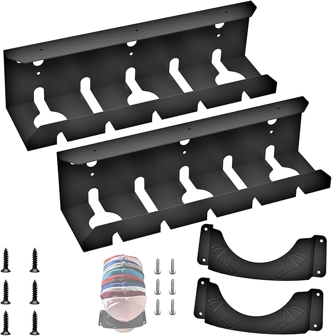 Desk Cable Management, U-Channel Cord Box, Metal Under Cable Management Tray, Office Under Organizers with Hat Racks(Black, 2pcs Cord Organizer Box + 2pcs Special Hooks)