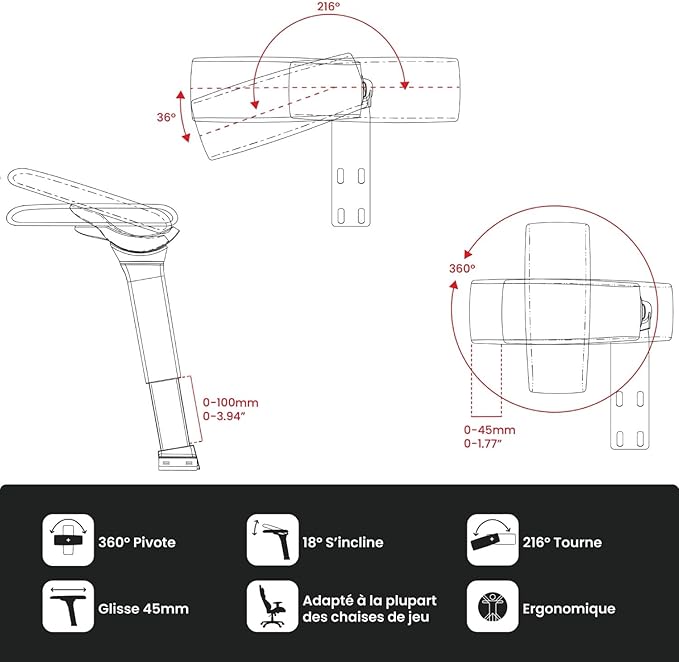 Arozzi Infinity 4D Adjustable Armrests – Fits Most Gaming & Office Chairs, 360° Rotation, Multi-Directional Comfort – Black