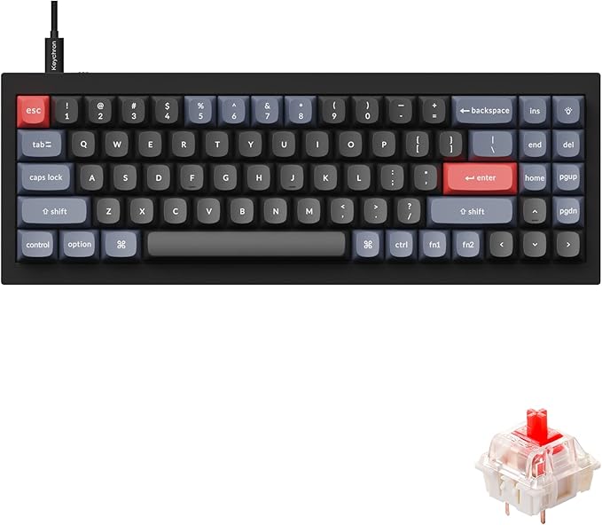 Keychron Q7 Wired Custom Mechanical Keyboard, 70% Layout QMK/VIA Programmable Macro with Hot-swappable Gateron G Pro Red Switch Double Gasket Compatible with Mac Windows Linux (Black)