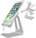 Phone & Tablet Stand Adjustable Multi‑Angle Aluminum Phone & Tablet Stand Adjustable Non‑Slip Dock/Cradle/Charging Station for Desktop, Bed, Kitchen, Office (Silver)