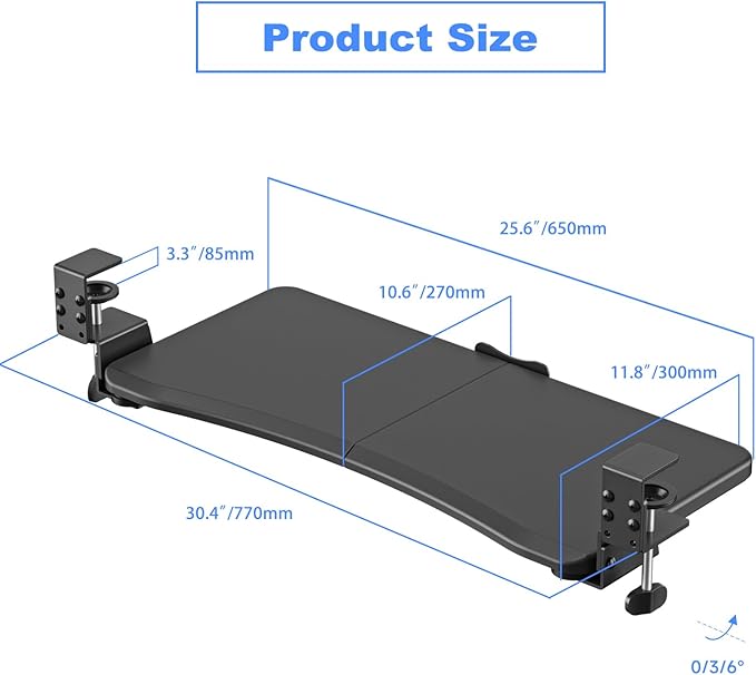 suptek Adjustable Keyboard Tray Under Desk - Slide Out with C Clamp Mount, Computer Keyboard & Mouse Tray, 25.6" (30.4" Including Clamps) x 11.8" Pull Out Computer Drawer for Typing, Black, DSF1PRO