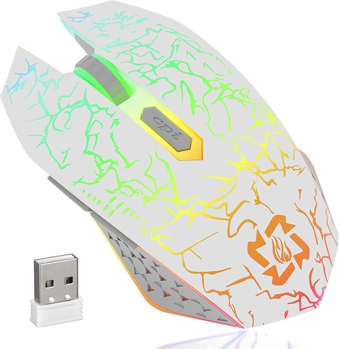 MELOGAGA Bluetooth Mouse Wireless Gaming Mouse, 2.4G Cordless RGB Rechargeable PC Game Mouse Computer Mice for Laptop Desktop -White