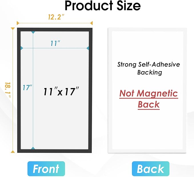 MaxGear 10 Pack Magnetic Sign Holder 11 x 17 with Magnetic Border，Self Adhesive Wall Mount Sign Holder Display Picture Frames Window Document Poster Paper Flyer Holder for Home Office Store