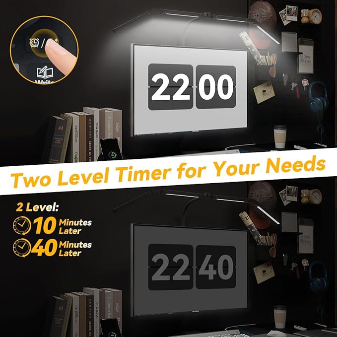 Adjustable LED Desk Lamp – Stepless Dimming & Color Temp Remote Control, Eye-Caring 4 Large Light Souce, Flexible Neck, Clamp, 5 Lighting Modes for Reading, Computer, DIY (Black)